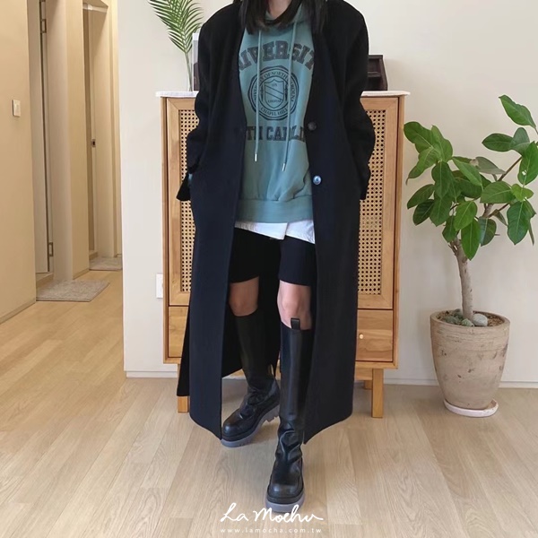 (限量商品)手袖車標羊絨綁帶大衣